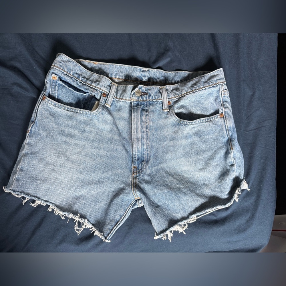Levi's 512 Cut Off Denim Shorts Mens Womens Frayed Size 34” Waist - Picture 2 of 7